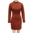 thumbnail image 7 of Bxsruta Womens Long Sleeve Mock Neck Bodycon Dress Casual Midi Work Dresses, 7 of 7