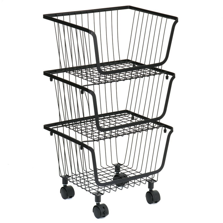 3/4/5 Tier Rolling Basket with Wheels, Fruit and Vegetable Storage Cart for  Kitchen, Wire Storage Basket Vegetable Bins Rack Storage Organizers