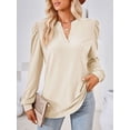thumbnail image 4 of Spencer Women's Long Sleeve V Neck T Shirt Casual Pullover Shirts Puff Sleeve Tunic Fall Tops Loose Blouse (L, Apricot), 4 of 11
