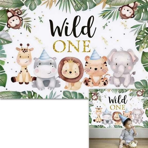 Wild One Backdrop Wild Animal Tropical Jungle Backdrop Safari Animal Backgrounds for Newborn Baby Shower 1st Birthday Party Decorations Banner Supplies Photo Studio Booth Props