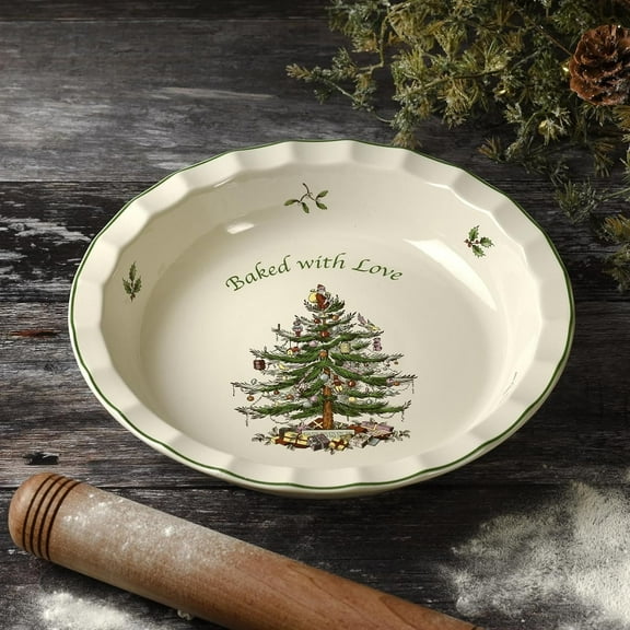Christmas Tree 10-Inch Pie Dish - Festive Baking Dish for Holiday Desserts - Dishwasher, Microwave, Oven Safe