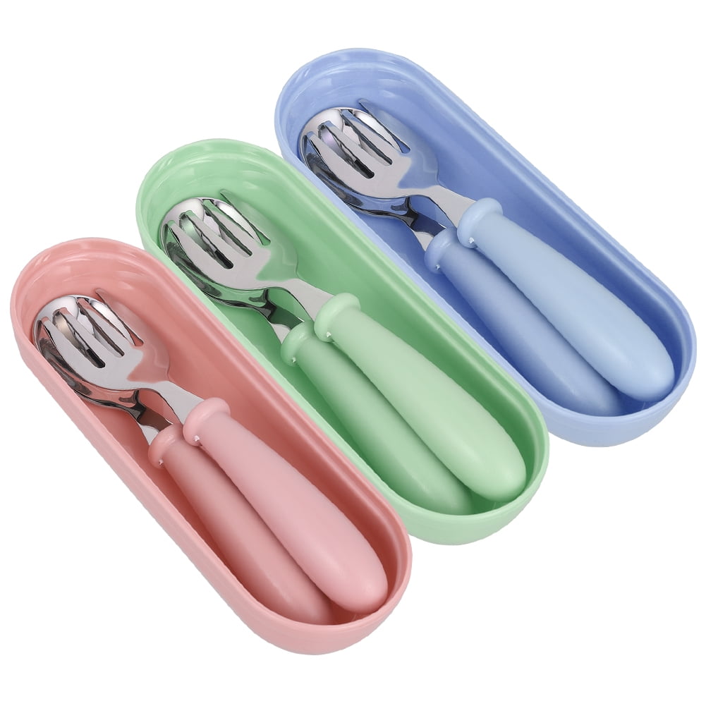 HEQUSIGNS 3Pairs Toddler Forks and Spoons Set, Kids Stainless Steel Utensils with Travel Case for Baby Self-Feeding