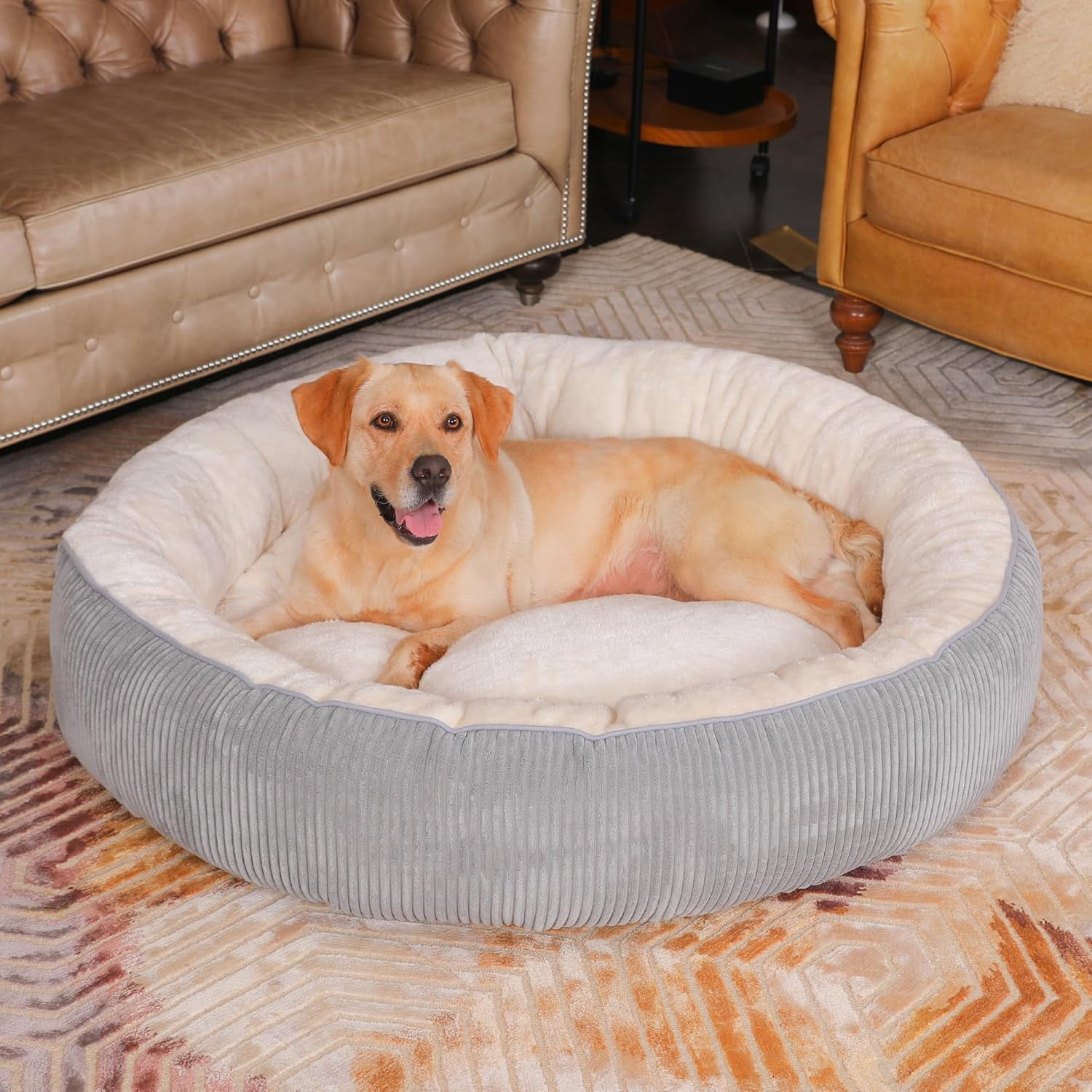Donut Dog Bed,45 Inches Calming Round Dog Beds for Extra Large Dogs,Washable Anti Anxiety Cuddler Dog Bed with Removable Cover(Light Grey,XL)