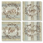 Conimar Cotton Wreath Stoneware Coasters with Cork Bottom, in Browns and Greys, 4Pk