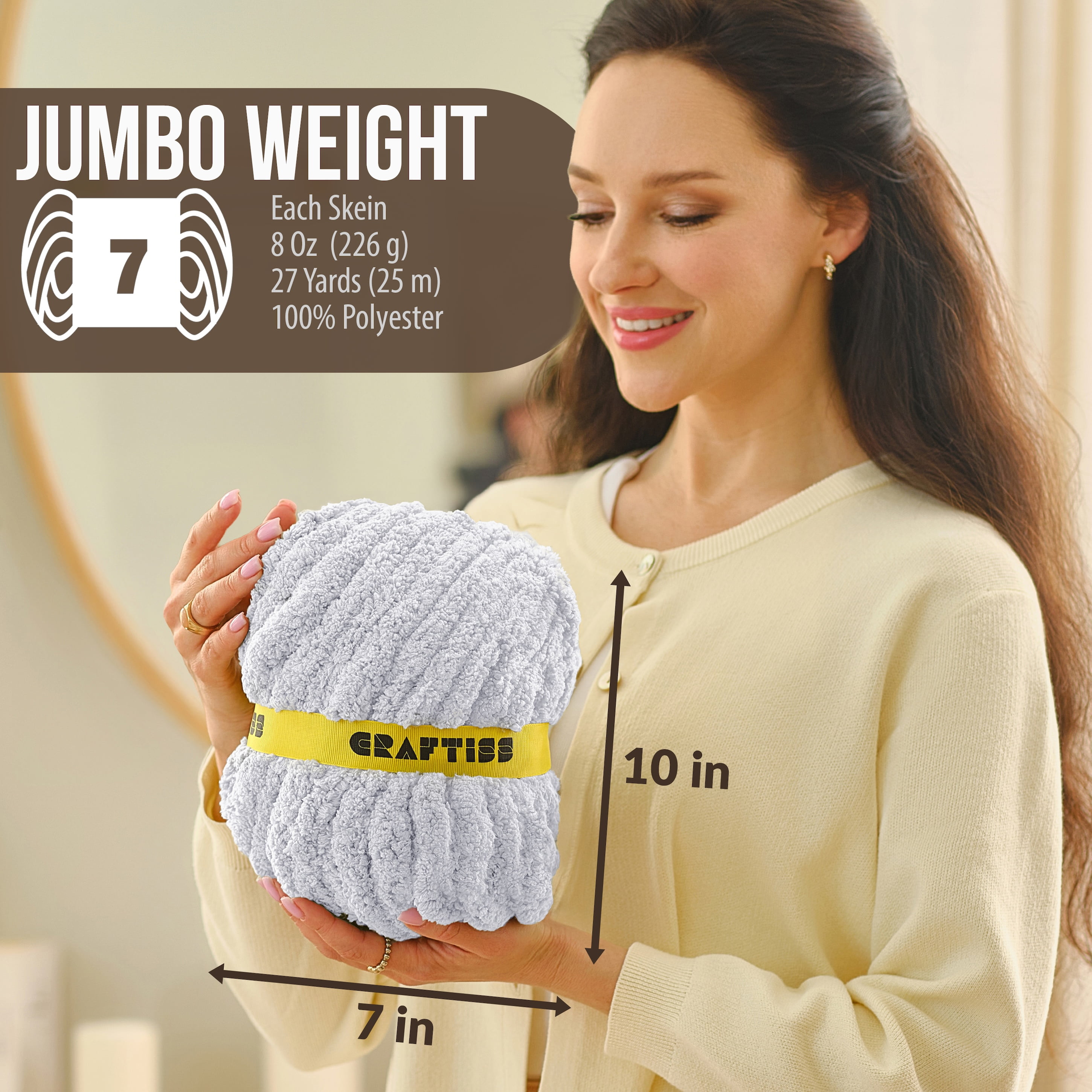 Craftiss Chunky Chenille Yarn for Crochet 8 Rolls - Jumbo 7 Weight (27 Yds, 8 oz Skein) Bulky Thick Crochet Knit Blanket Chunky Yarn for Hand Knitting