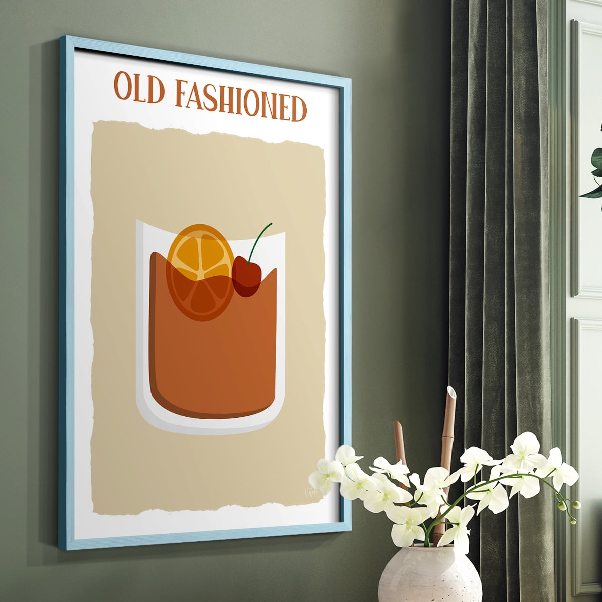 Old Fashioned in Blue Solid Wood 11 x 14 Framed Print