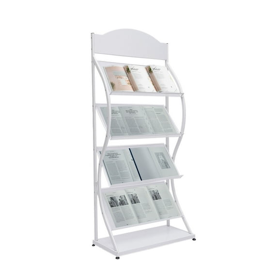 4 Layers Magazine Rack Newspaper Stand News Rack Literature Brochure Freestanding Rack Open Type Iron Book Display White