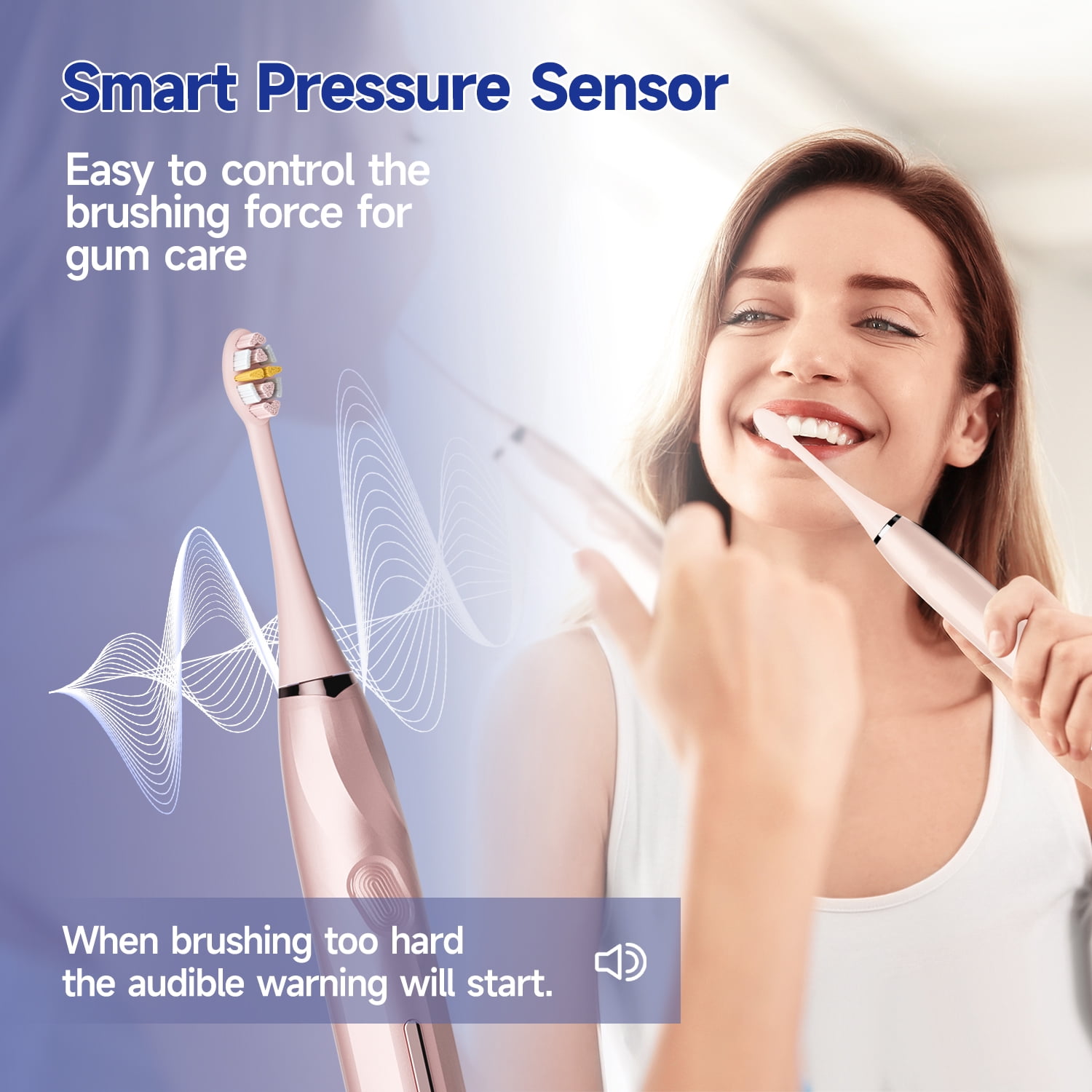 Seago Sonic Power Toothbrush, Rechargeable Electric Toothbrush with Pressure Sensor, 8 Soft Bristle Heads,5 Modes, Pink SG-2752