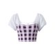 thumbnail image 2 of Sunloudy Tops cortos para mujer, cuello cuadrado, manga corta, contraste de color, estampado a cuadros, suéter, camisa de punto para damas jóvenes Sunloudy  S M L, 2 of 7