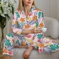 thumbnail image 5 of KLL Tropical Plants Print Women's Long Sleeve Pajamas with Pants Sleepwear Loungewear 2 Set-Large, 5 of 7