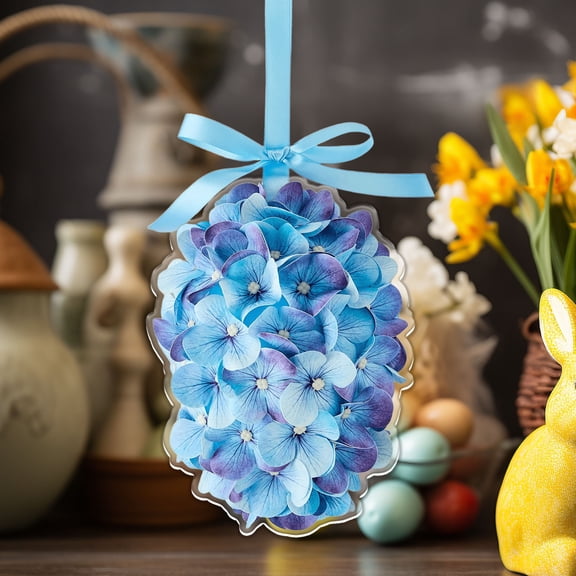 Hydrangea Easter Egg Acrylic Hanging Decoration, Blue Purple Gradient Petal Ornament for Door, Lightweight Acrylic Pendant for Spring Display