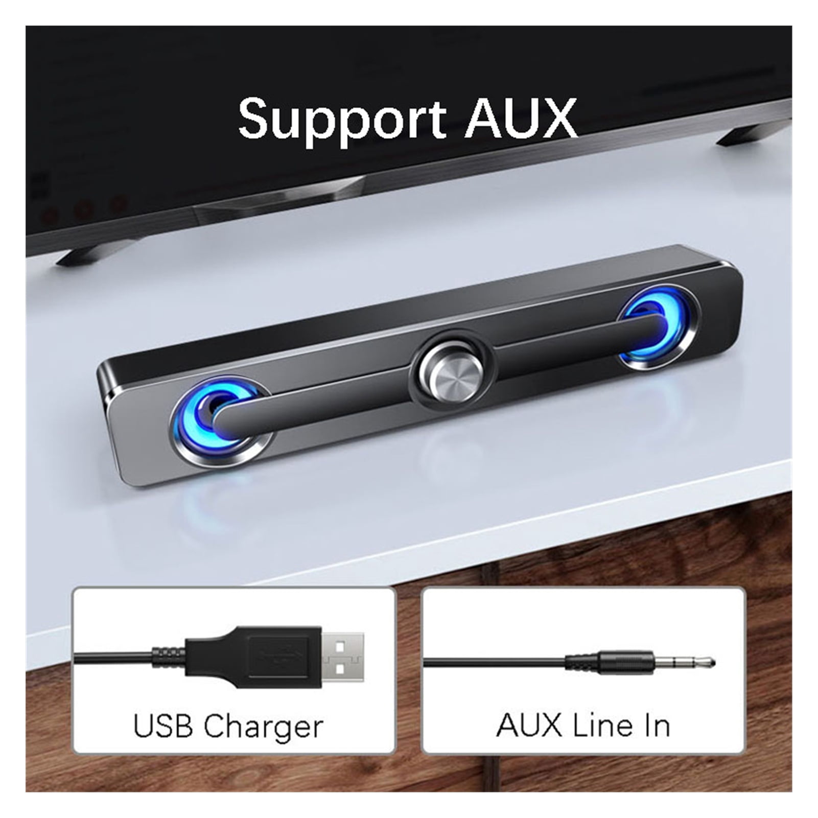 USB Wired Powerful Computer Speaker Bar Stereo Subwoofer Bass Bluetooth speaker Surround Soundbar for PC Laptop phone Tablet MP4 ,Impactful Volume Boost