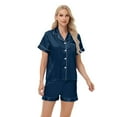 thumbnail image 2 of Xyxonk Pajama Sets for Women 2 Piece Soft Button Silk Satin Pj Set Short Sleeve Shirt and Womens Pajama Pants Classic Lounge Two Piece Sleepwear Navy L, 2 of 7