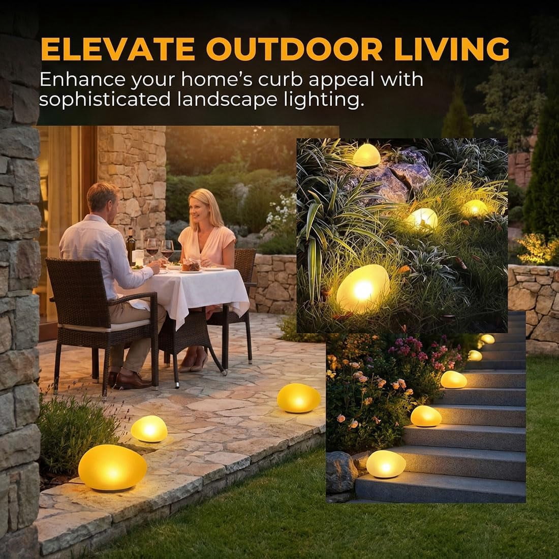 Solar Glass Garden Pebbles, Waterproof Outdoor Rock Lights for Pathway Landscape Decor, Glowing LED Stone Lamps for Yard, Patio, Lawn & Walkway, Auto On/Off