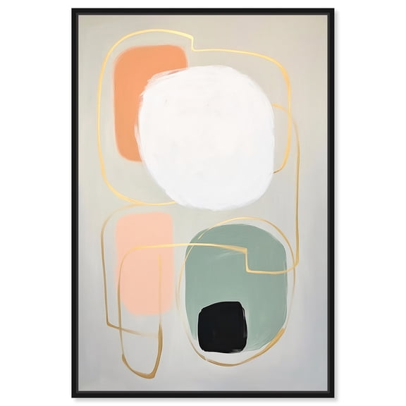 Dimensional Gold Thread Contemporary Abstract Shapes Trendy Canvas Wall Art by Art Remedy, Black Floater Frame, 10"x15"