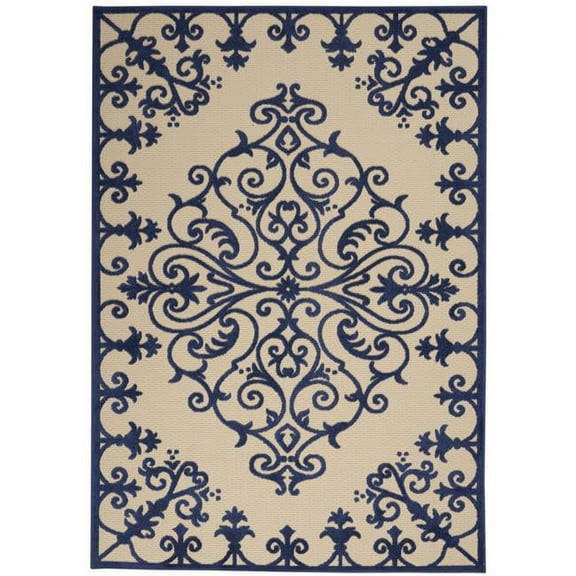 5 ft. 3 in. x 7 ft. 5 in. Medallion Indoor & Outdoor Rectangle Area Rug, Navy