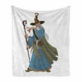 thumbnail image 1 of Wizard Soft Flannel Fleece Blanket, Fantasy Style Powerful Sorcerer with Staff Medieval and Mythical Cartoon Character, Cozy Plush for Indoor and Outdoor Use, 60" x 80", Multicolor, by Ambesonne, 1 of 6