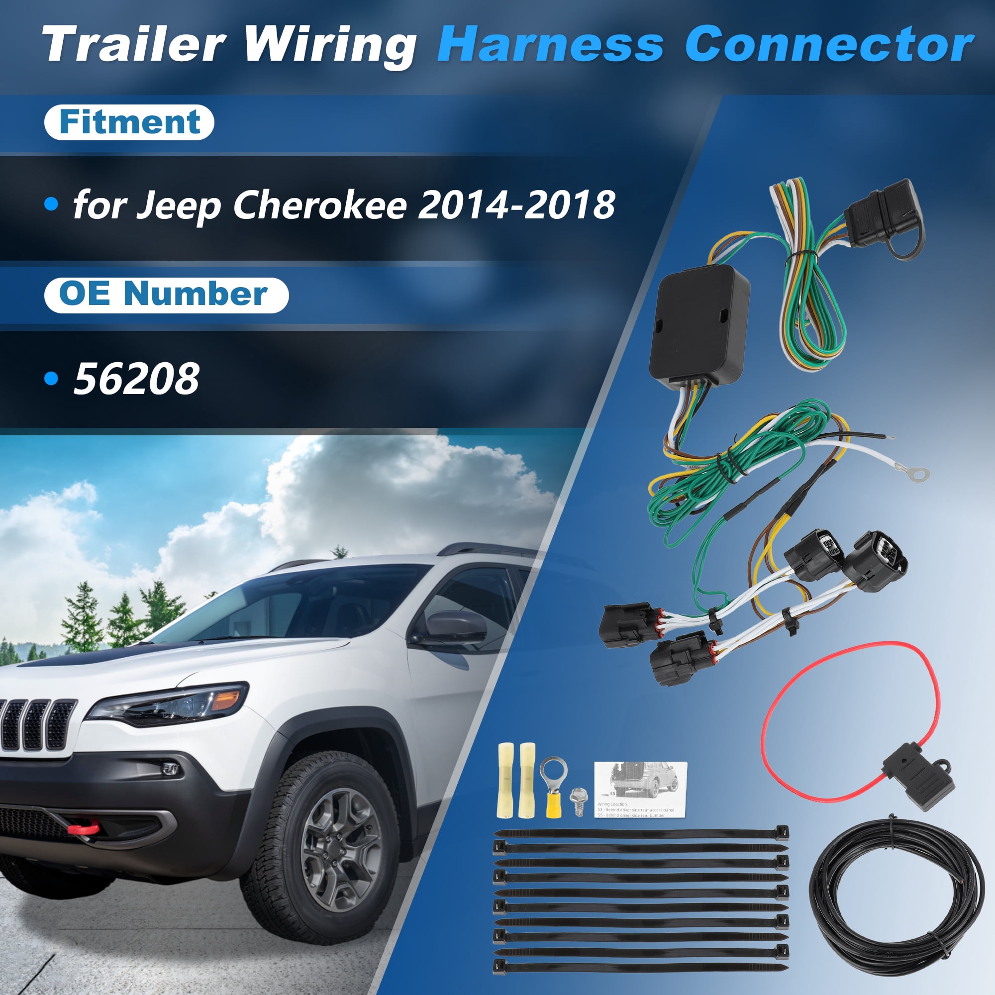 Unique Bargains 4 Pin Trailer Wiring Harness for Jeep Cherokee 2014 2015 2016 2017 2018
