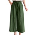 thumbnail image 2 of Sakmal Capri Palazzo Pants for Women Wide Leg Boho Cotton Linen Pants Lightweight Drawstring Summer Solid Capris for Women L, 2 of 6