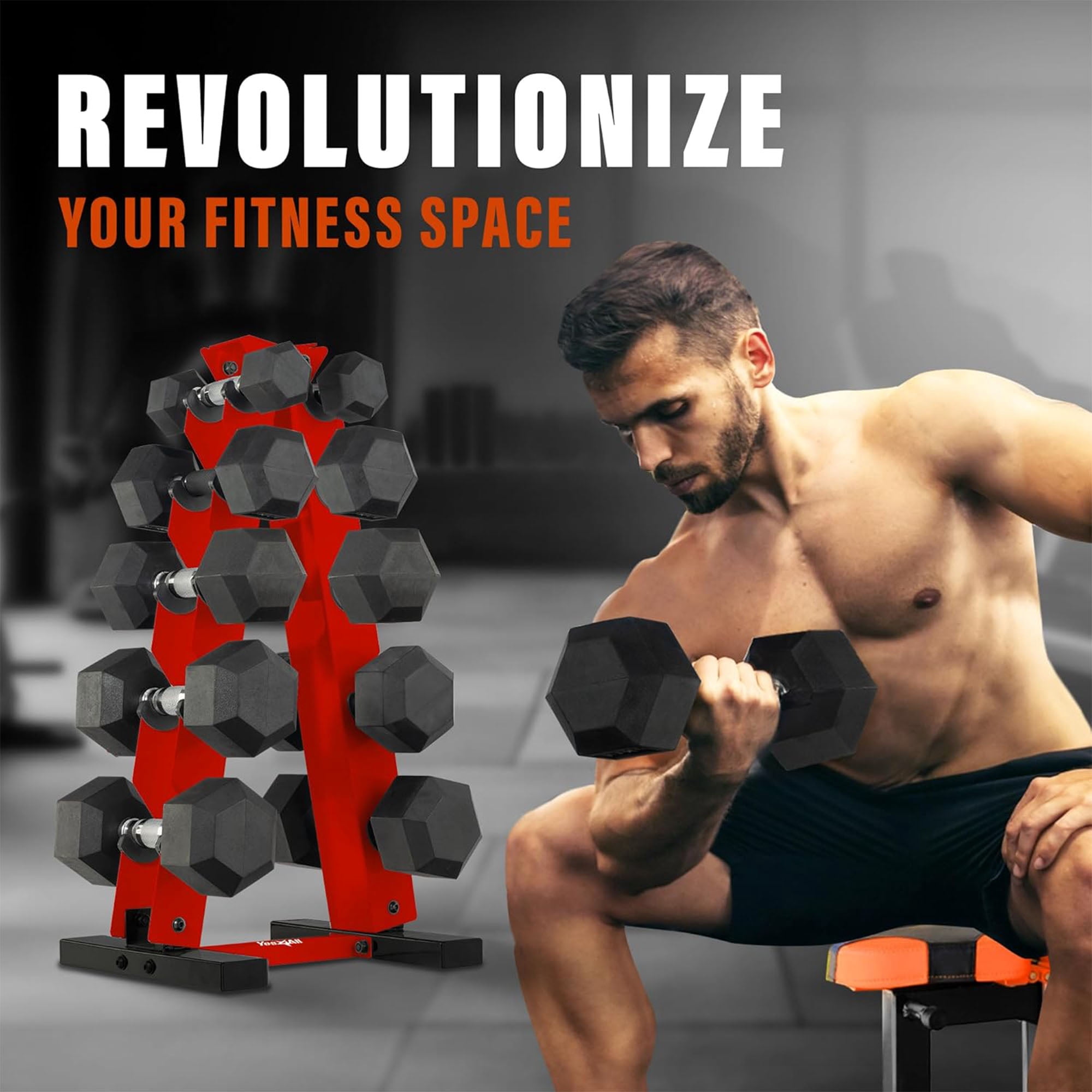 Metal A Frame Dumbbell Weight Rack 5 Tiers Red