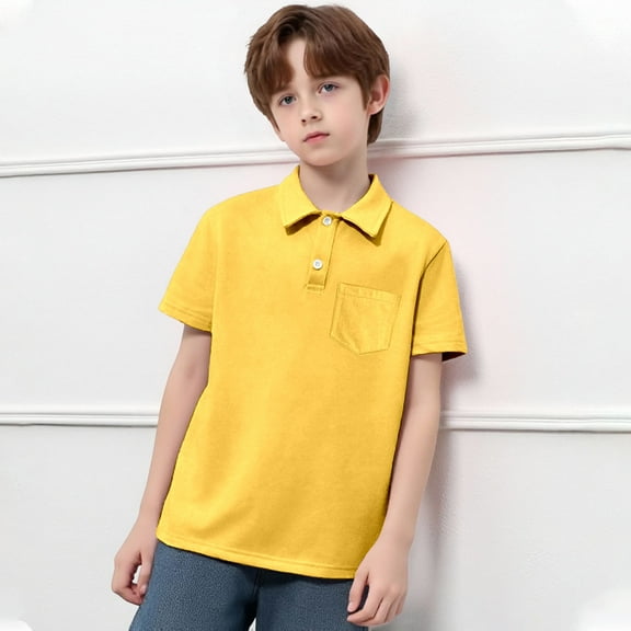 Kid Boys Polo Shirt Yellow School Uniform Shirts Rugby Shirt with Short Sleeves Boys Clothes Size 11-12 Years