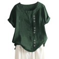 thumbnail image 1 of JUNWELL Spring Tops Womens Casual Loose Button Linen Plus Size Daily Boho Tanic T-shirt Blouse Tops Cute Tops White L, 1 of 3