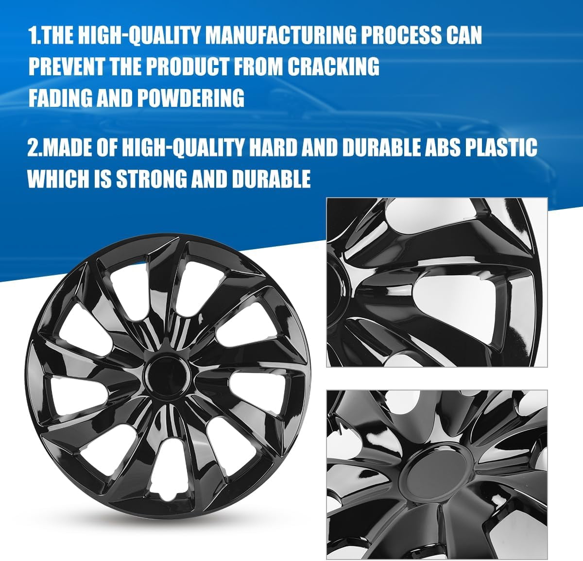 4Pcs Set 17" Universal Wheel Rim Cover Hubcaps Compatible with Steel Wheels Snap on Installation Fit R17 Tire-Black Lacquer