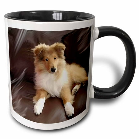 

3dRose Rough Collie Puppy - Two Tone Black Mug 11-ounce