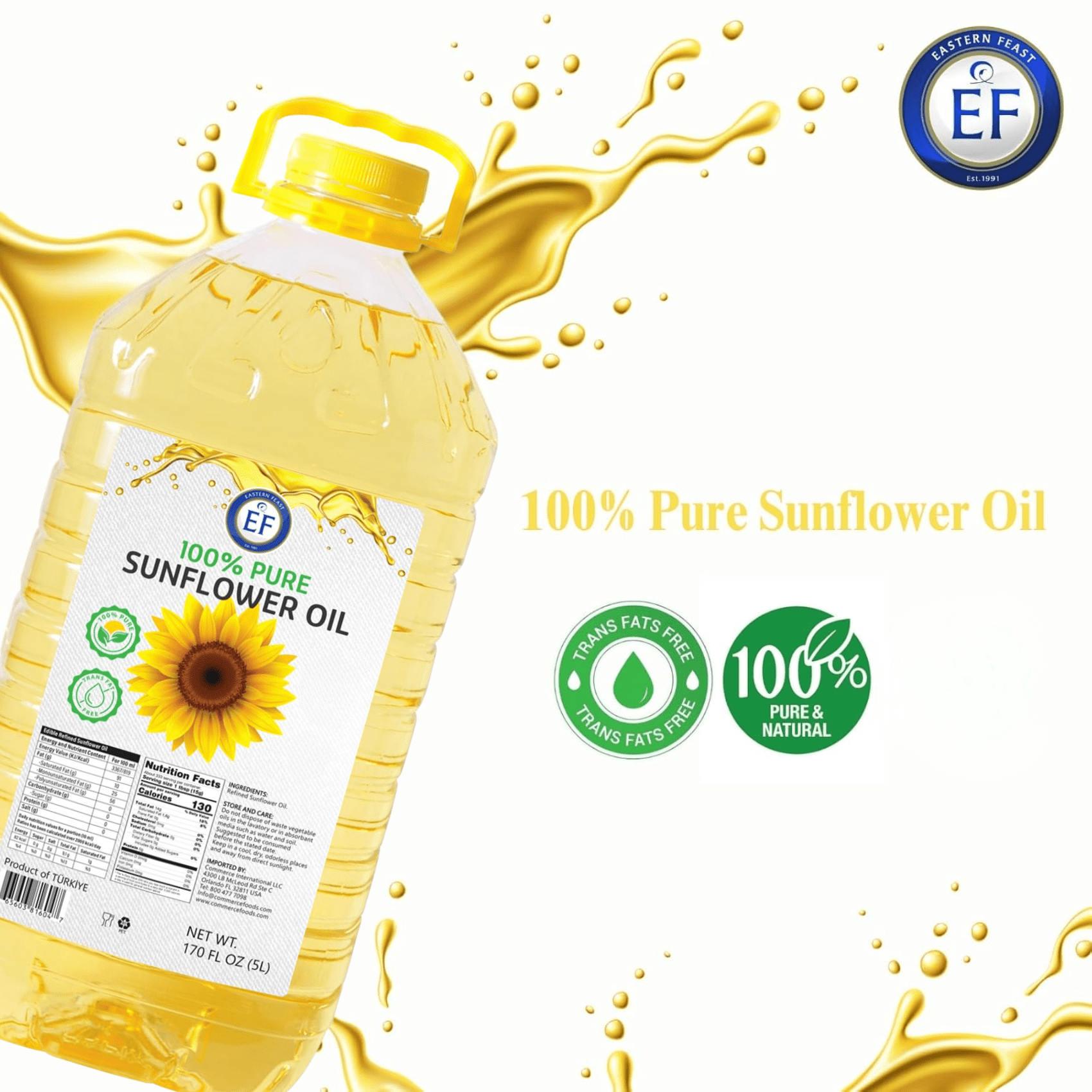 Eastern Feast - 100% Pure Sunflower Oil, (5 L) 1.32 Gallon