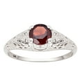 thumbnail image 1 of 10k White Gold Vintage Style Genuine Round Garnet Scroll Ring, 1 of 5