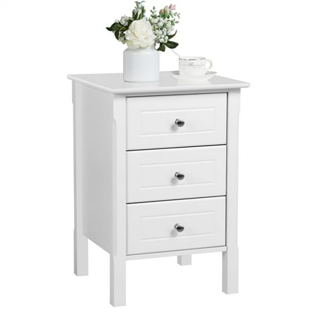 Yaheetech White Wood Nightstand 3 Drawers Bedside Table Cabinet