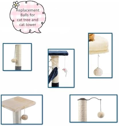 10-Pack Replaceable Cat Dangling Toy with Bell, Cat Scratching Post Tree Tower Replacement Attachment Ball Toy