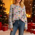 thumbnail image 4 of Women's Fashion Oversized Knitwear Long Sleeve Christmas Vintage Stripe Print Top Loose Fit Sweater for Holiday Fashion,Camel,S, 4 of 5