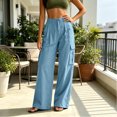 thumbnail image 4 of RFQWOVSR Women's Elastic Waist Straight Leg Linen Pants with Pockets Loose Fit Casual Summer Trousers S, 4 of 4