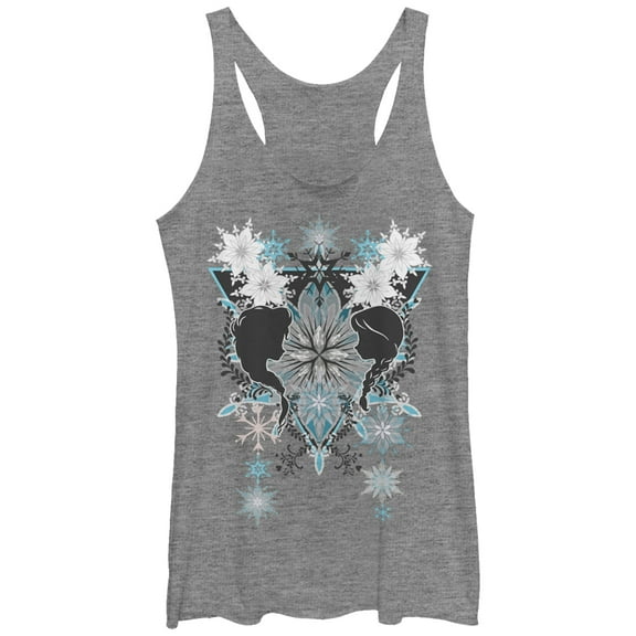 Women's Frozen Sister Snowflake Pattern Racerback Tank Top Gray Heather 2X Large