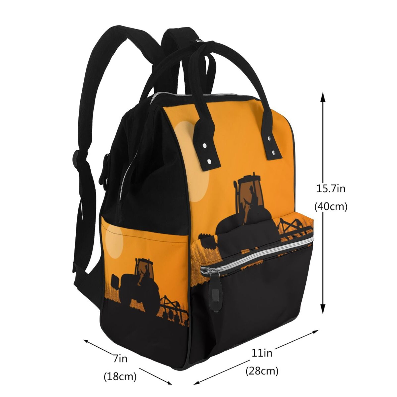 Xecao tractor cultivating the land Print Large Capacity Nappy Bag Is a Multi-Functional Waterproof Travel Backpack, Perfect as a Nursing Bag or Mummy Backpack for Women