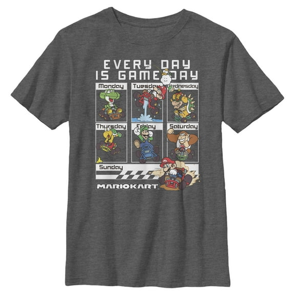Boy's Nintendo Mario Kart Everyday Is Game Day Group Shot Graphic Tee Charcoal Heather X Large