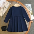 thumbnail image 5 of NAISIBABY Girls Long Sleeve Dress, Crew Neck Fashion Pleated Buttons Spring Fall Casual Midi Dress Dark Blue 2T, 5 of 7