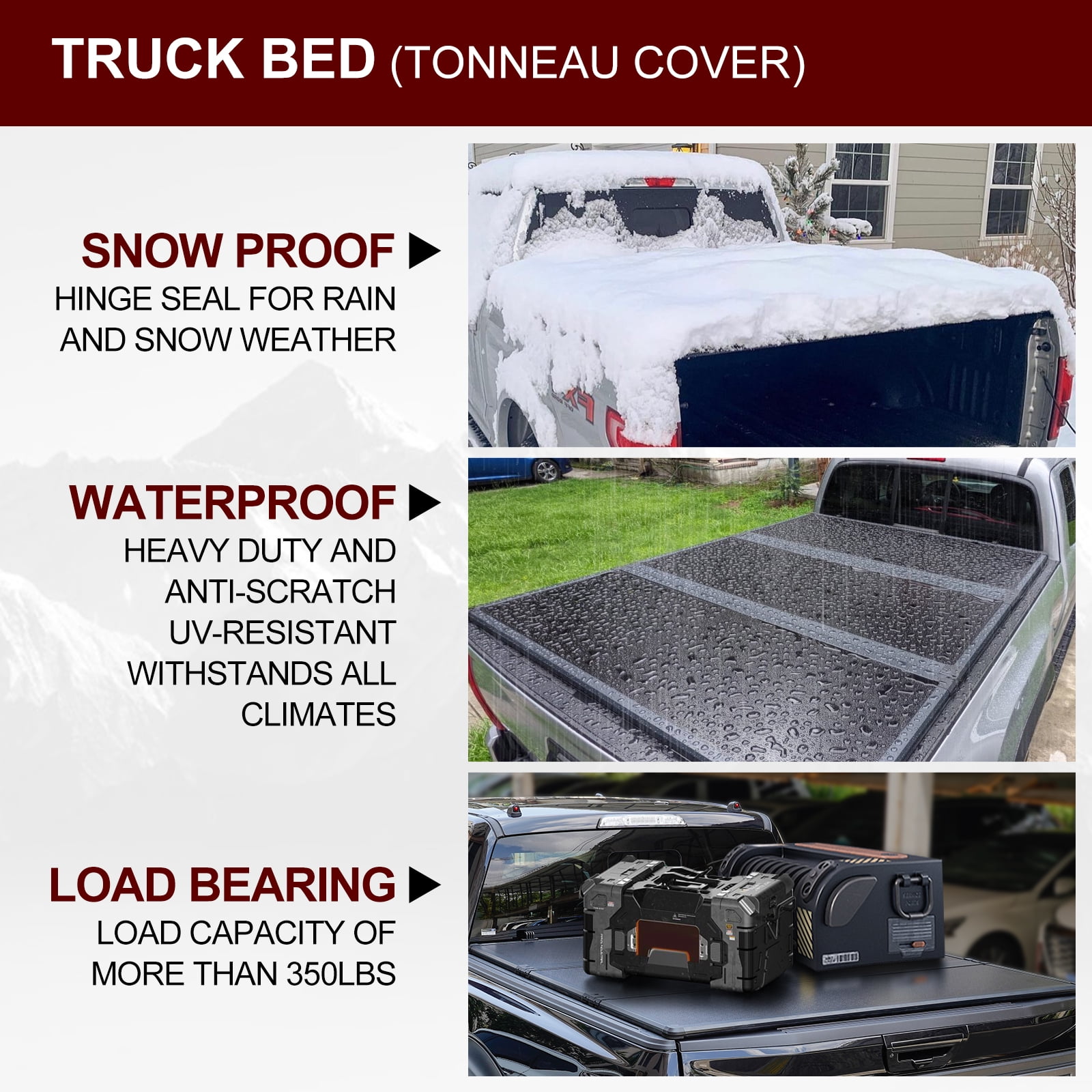 Kikito professional FRP Hard Tri-Fold Truck Bed Tonneau Cover for 1999-2016 F250/F350 SuperDuty 6.8ft (81-82.4in) Bed