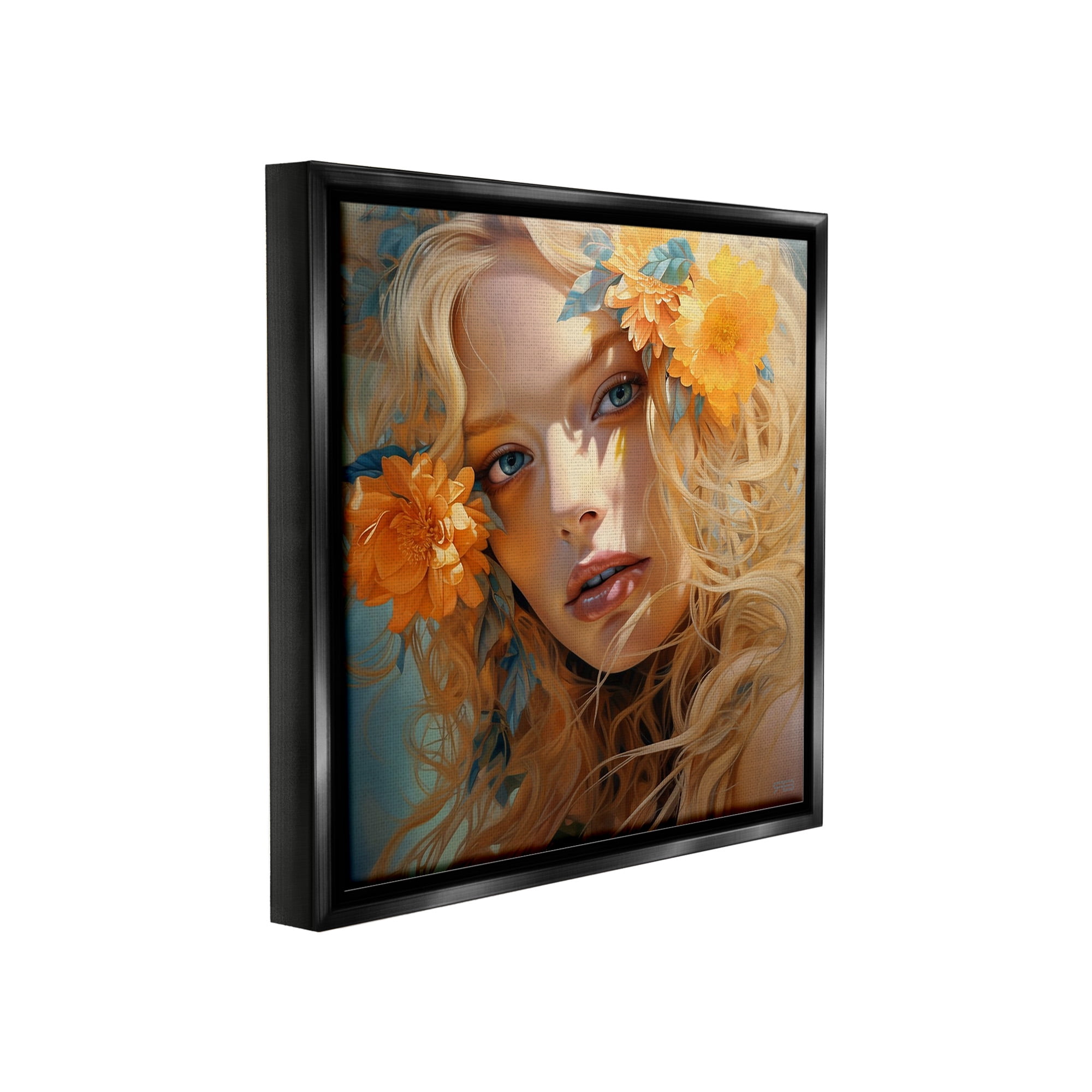 Stupell Industries Girl & Orange Blossoms Botanical & Floral Painting Black Floater Framed Canvas Art Print Wall Art, 18 x 18