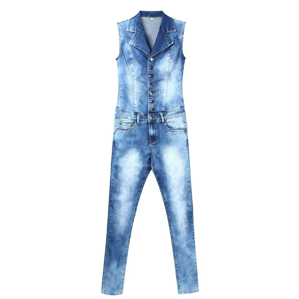 stretch denim jumpsuit