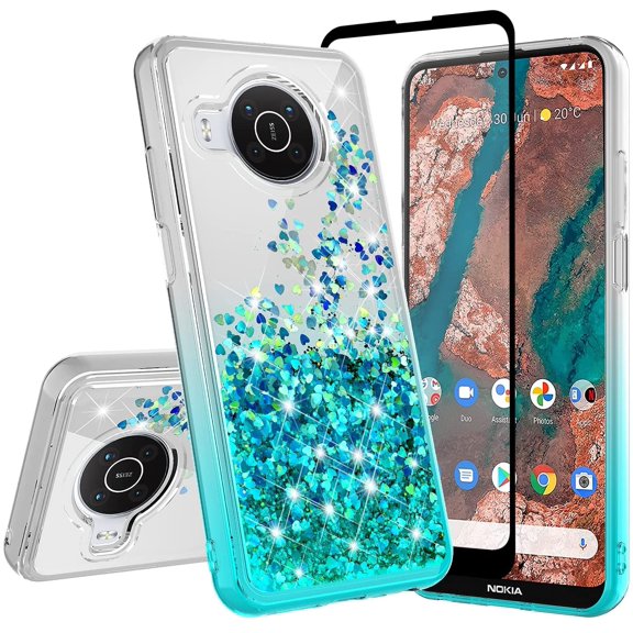 Case for Nokia X100 Phone Case Liquid Quicksand Glitter Cute Phone Case Clear Bling Diamond Shock Protective Cover for Girls Women - Clear/Teal