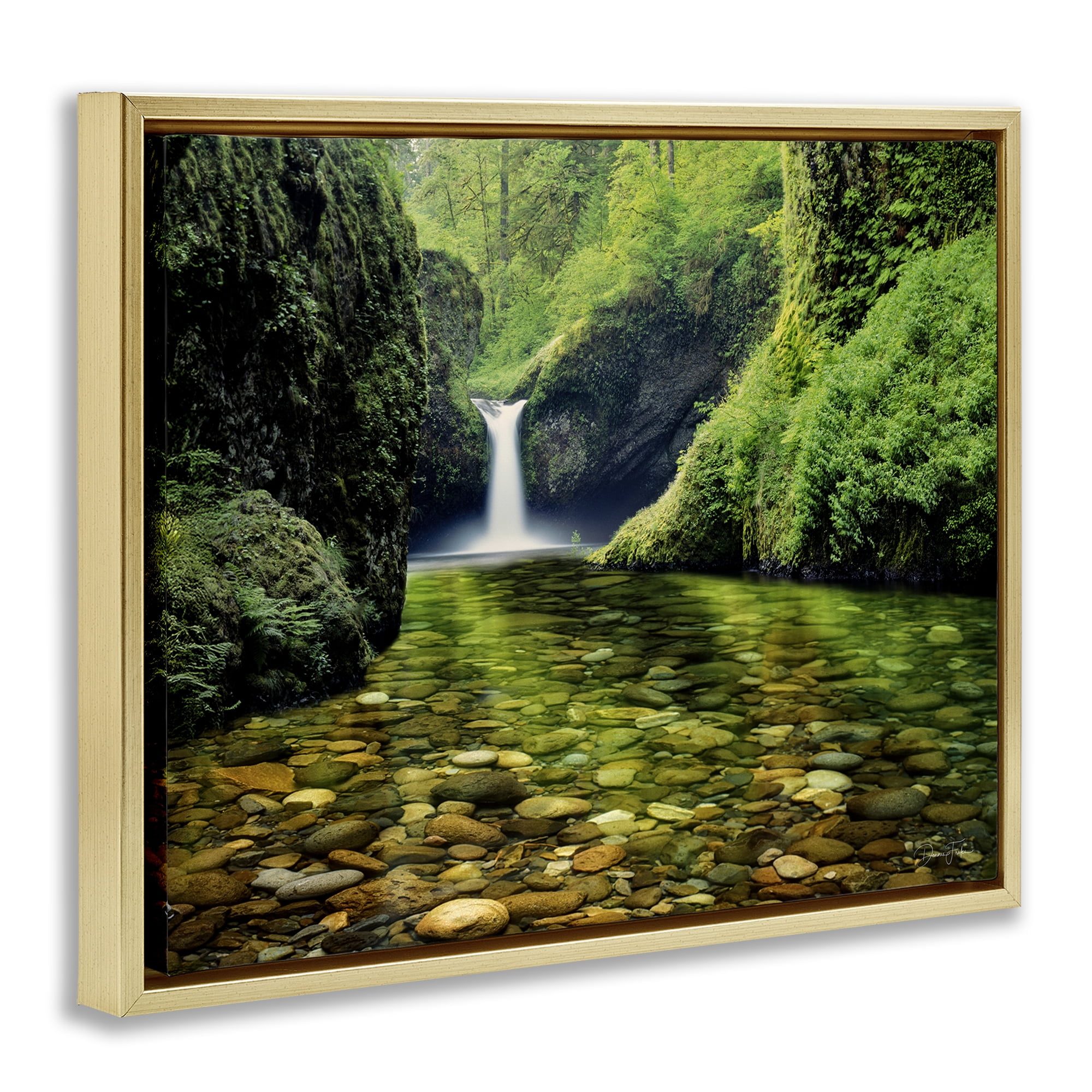 Stupell Industries Punchbowl Falls in Emerald Forest Gold Framed Floater Canvas Wall Art, design by Dennis Frates