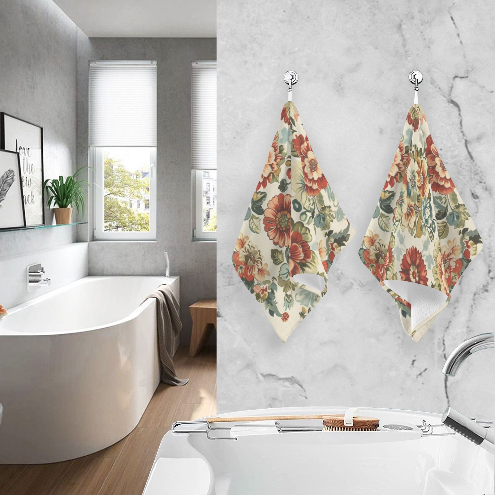 Vintage Medallion Floral Flowers Hand Towels Cotton Bath Towels Large Face Towels Absorbent for Bathroom 2 Packs