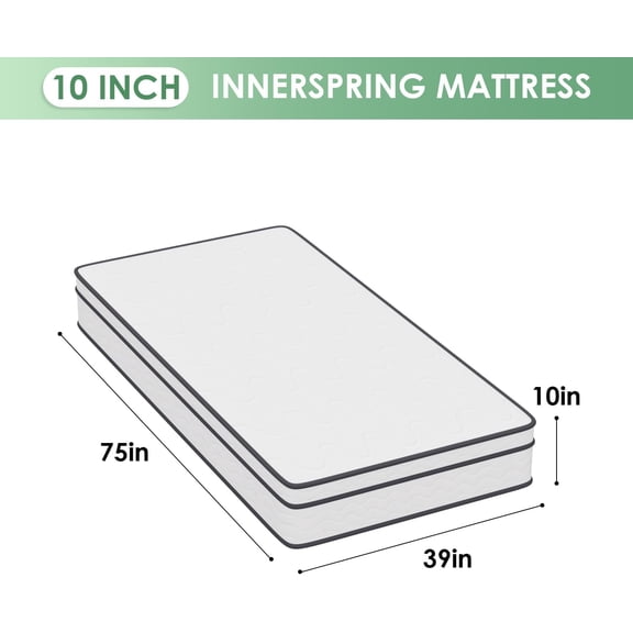 | 10 Inch Twin Mattress | Medium Firm Hybrid Mattress | White
