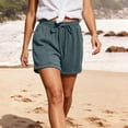thumbnail image 5 of Women's Drawstring Elastic Waist Roll Cuff Bermuda Shorts,Loose Casual Athletic Sweat Shorts with Pockets,Light Blue,Women's Plus Size L, 5 of 9