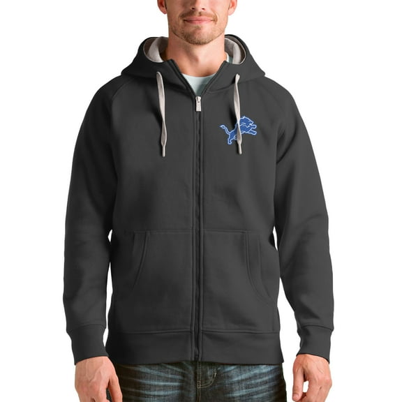 Men's Antigua Charcoal Detroit Lions Victory Full-Zip Hoodie