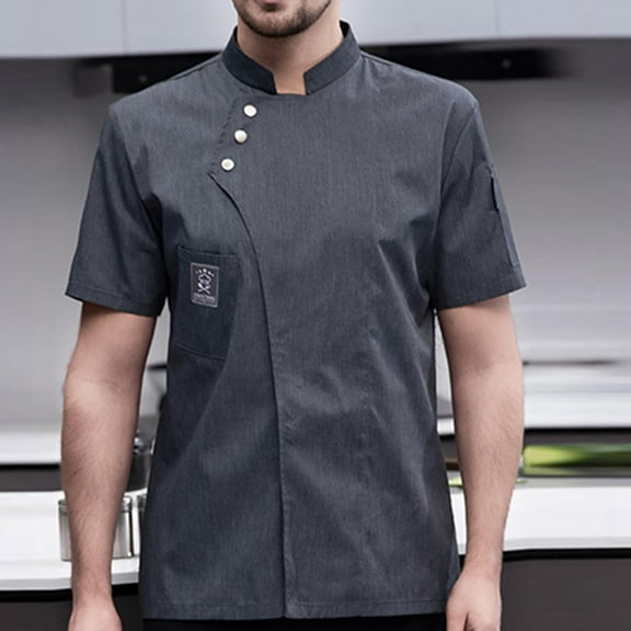 Men Women Chef , Short Sleeve Catering Shirt Wear Cotton Uniform Gray XXL