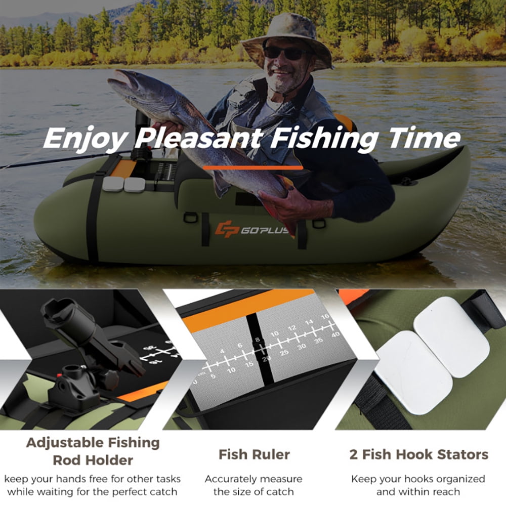 Demifill Inflatable Float Tube, Fishing Float Tube, Inflatable Fishing Float Tube with Pump Storage Pockets and Fish Ruler, Green