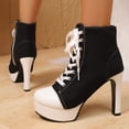 thumbnail image 5 of Rokment Stiletto Heels Platform High Top Fashion Sneakers For Women Trendy Casual Canvas Lace up Heeled Walking Pumps Ankle Boots with Side Zipper Spring Fall Winter Black Size 6, 5 of 8